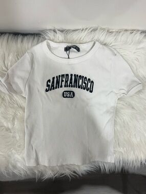 Kids White 'San Francisco USA' Ribbed Short Sleeve Tee